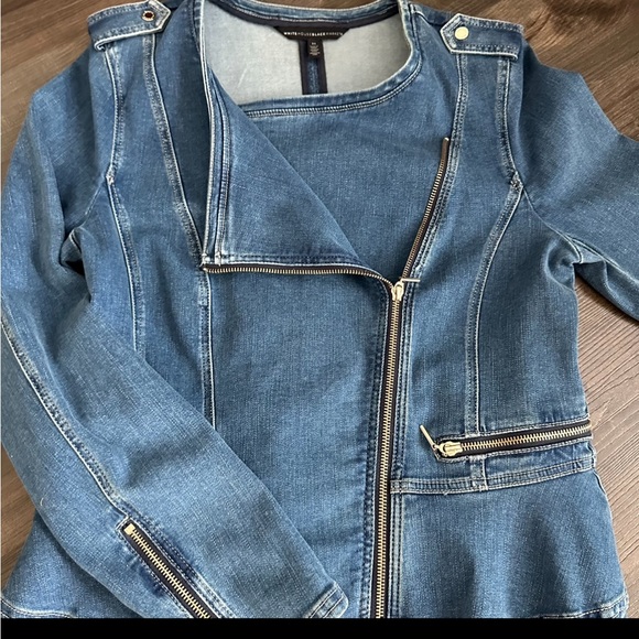 WHITE HOUSE BLACK MARKET Everyday Soft Denim Peplum Moto Jacket SZ 14.NWOT $245 - Picture 4 of 11
